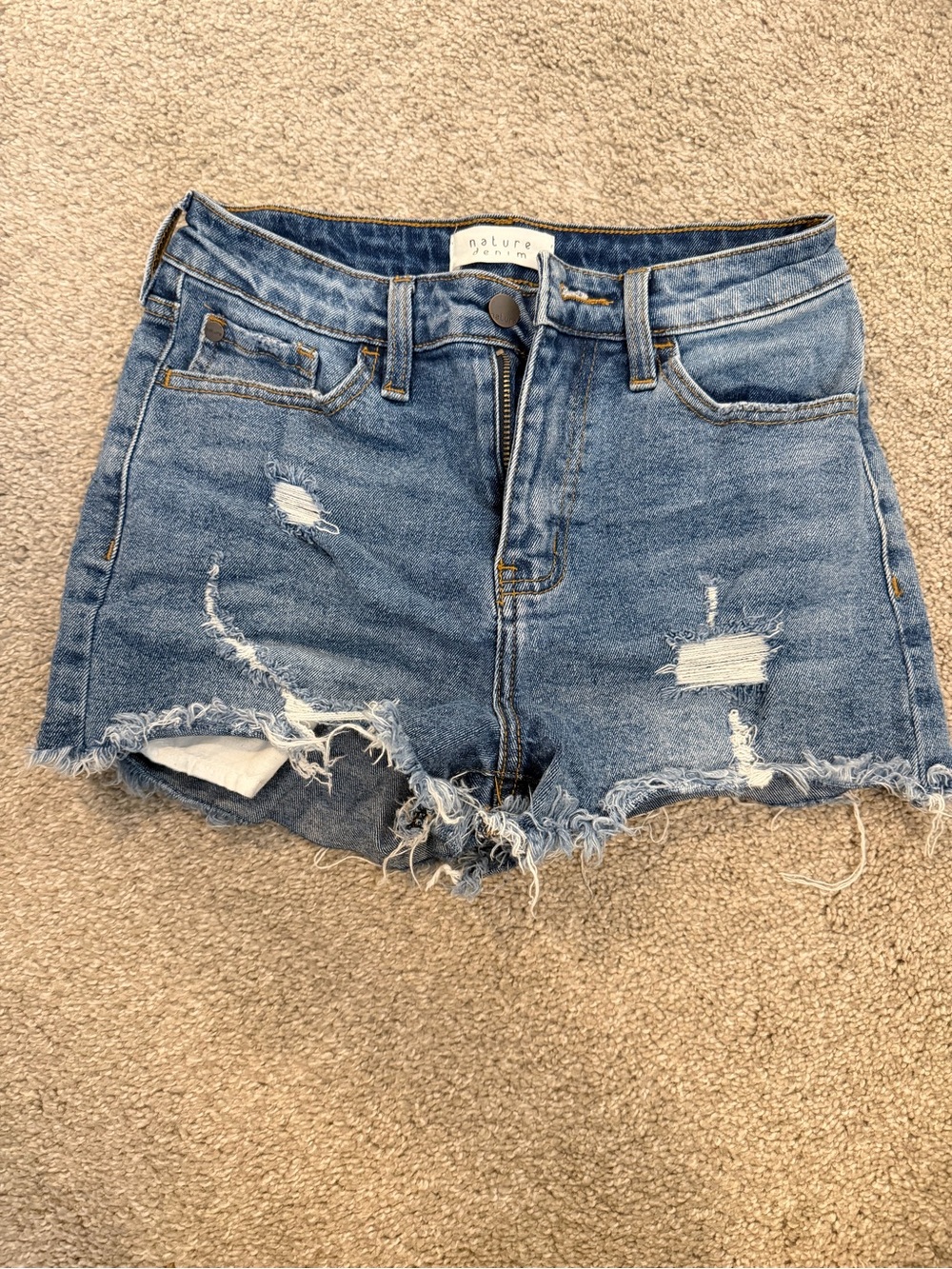 Nature Denim Women's Distressed Mid-Rise Blue Jean Shorts Size M